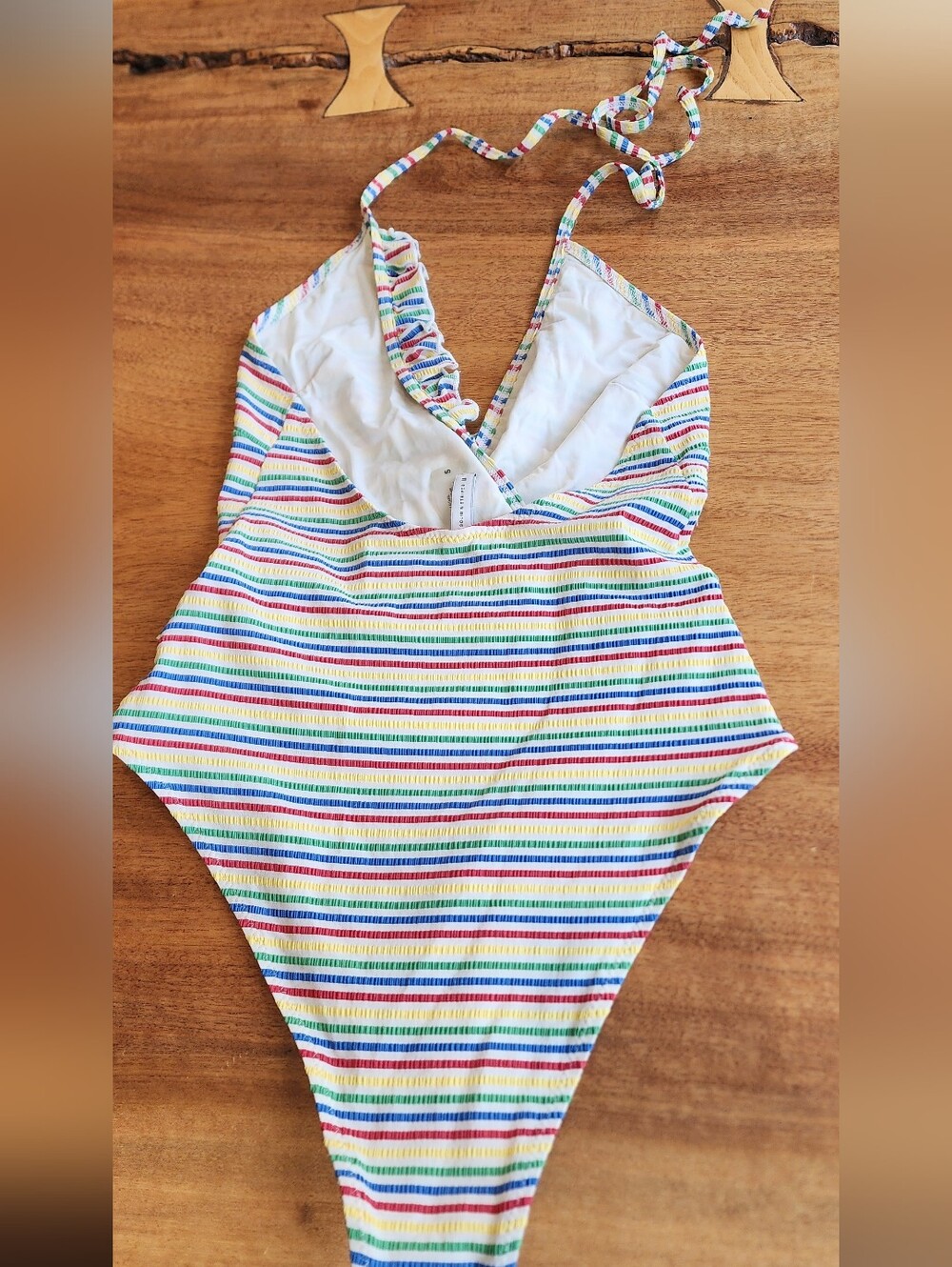 SOLID & STRIPED Nadine Seersucker Striped Ruffle Halter One-Piece Size S - Picture 10 of 12